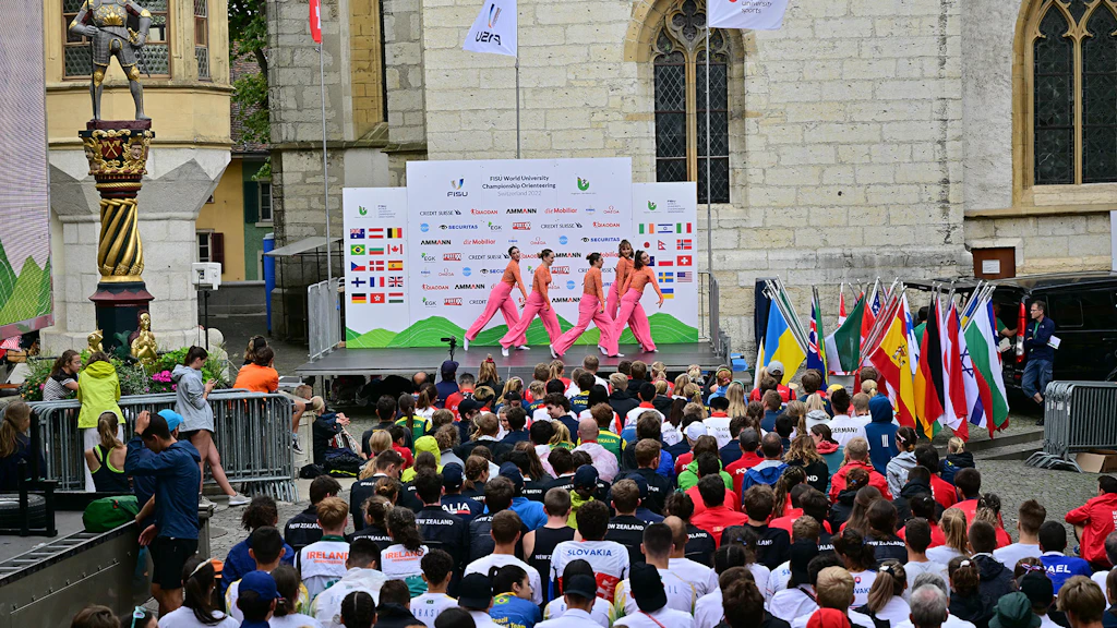 BIEL/BIENNE, 17AUG22 - Impression of the FISU World University Championship Orienteering Opening ceremony taking place in Biel/Bienne/Switzerland 17 August 2022. <br><br> WUCORIENTEERING2022/Rolf Gemperle<br><br>