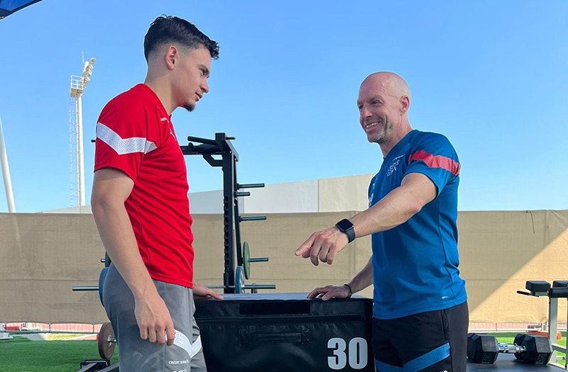 Fussball Nati SpiSpo RS Konditrainer Oliver Riedwyl im Konditraining in Magglingen mit Fabian Rieder
